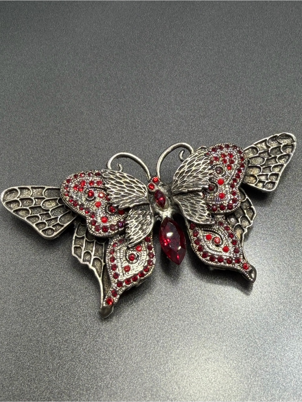 Vintage Designer Red Crystal Butterfly Brooch - D Pollack
